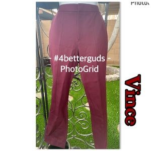 New Vince. Burgundy Slim Fit Cropped Knit Trouser Pants Size 4
